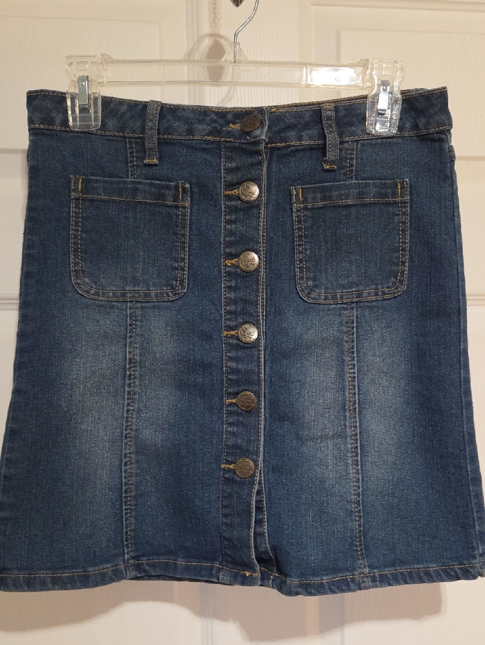 Earl Jeans Button-Front Dark Blue Denim Mini Skirt